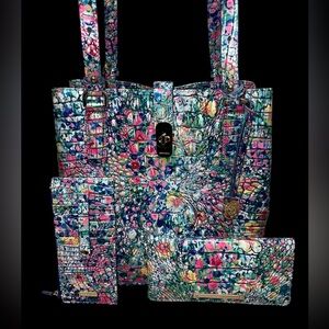 New Brahmin Leather 3-Pc Set, FIORA Shoulder Bag & 2 Wallets, Spring Ditsy